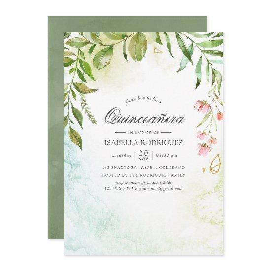 Watercolor Geometric Crystal Greenery Quinceañera