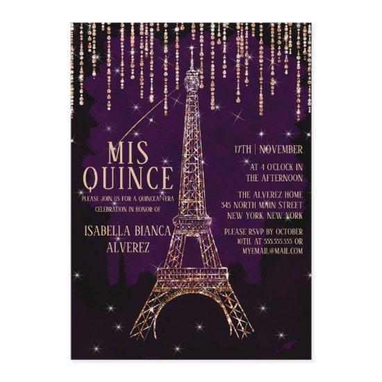 Watercolor Glitter Paris Eiffel Tower Quinceañera