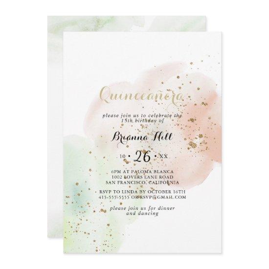 Watercolor Gold Confetti Calligraphy Quinceañera
