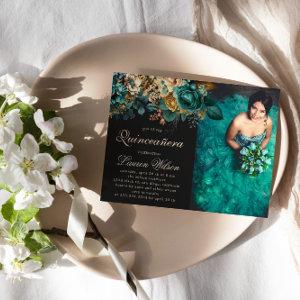 Watercolor Gold Green Floral Quinceanera Photo