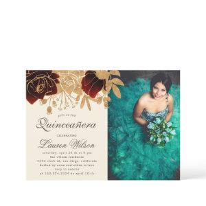 Watercolor Gold Roses Quinceanera Photo