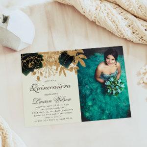 Watercolor Gold Roses Quinceanera Photo