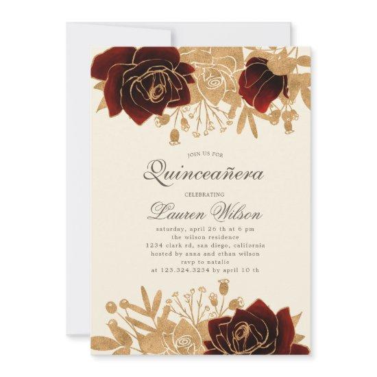 watercolor gold roses Quinceanera Qrcode