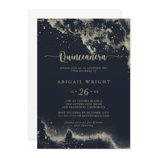 Watercolor Gold Splash Calligraphy Quinceañera