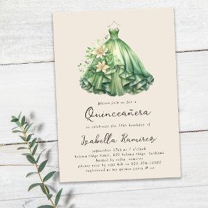 Watercolor Green Dress Elegant Quinceañera