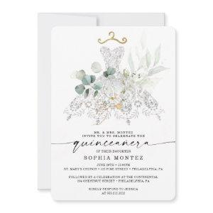 Watercolor Greenery Gold Quinceañera Birthday