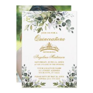 Watercolor Greenery Quinceañera Gold Photo Back