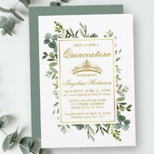Watercolor Greenery Quinceanera Gold Sage Green