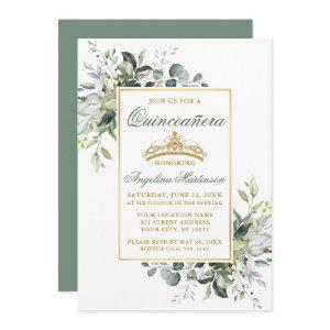 Watercolor Greenery Sage Green Gold Quinceanera