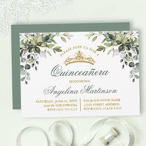Watercolor Greenery Sage Green Quinceanera Party