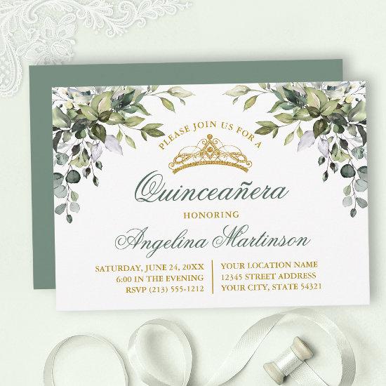 Watercolor Greenery Sage Green Quinceanera Party