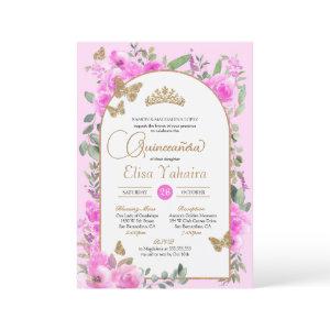 Watercolor Hot Pink Gold Butterfly Quinceañera