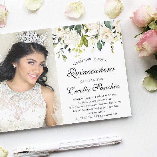 Watercolor Ivory Roses Quinceanera Photo