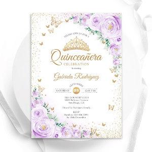 Watercolor Lavender Purple Floral Quinceanera