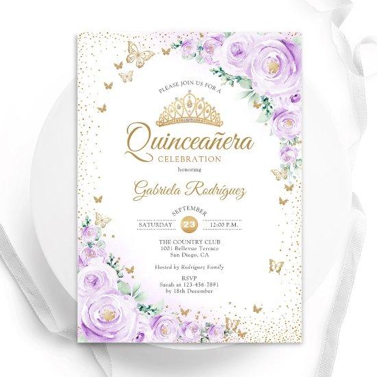 Watercolor Lavender Purple Floral Quinceanera