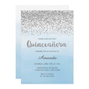 Watercolor Light Blue and Silver Glam Quinceañera