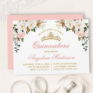 Watercolor Magnolias Pink Roses Quinceanera