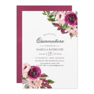 Watercolor Marsala and Blush Floral Quinceañera