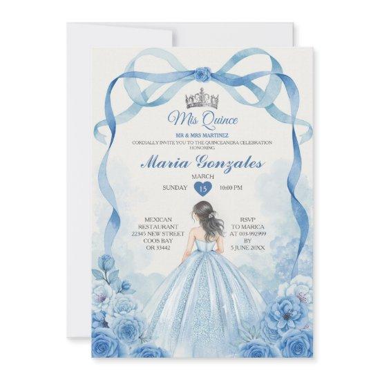 Watercolor Mis Quince Dusty Blue Quinceañera
