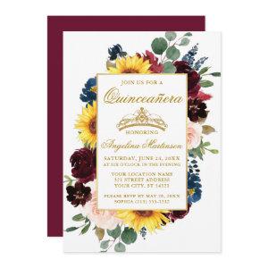 Watercolor Mixed Burgundy Floral Quinceanera