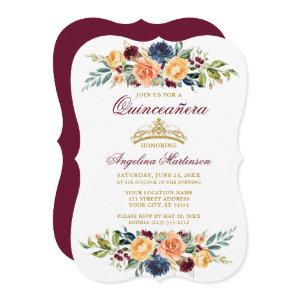 Watercolor Mixed Floral Burgundy Quinceanera