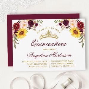 Watercolor Mixed Floral Burgundy Quinceanera Party