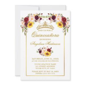 Watercolor Mixed Floral Gold Frame Quinceanera