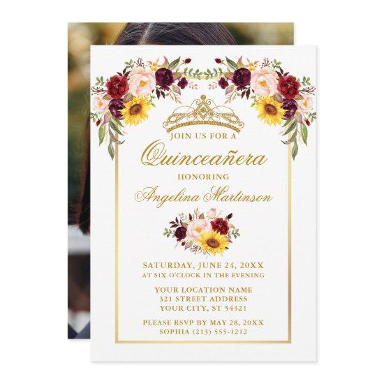 Watercolor Mixed Floral Gold Quinceanera Photo