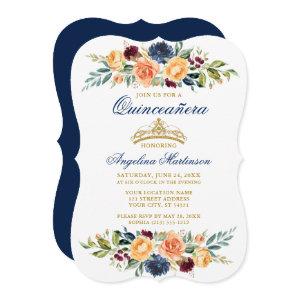 Watercolor Mixed Floral Greenery Blue Quinceanera