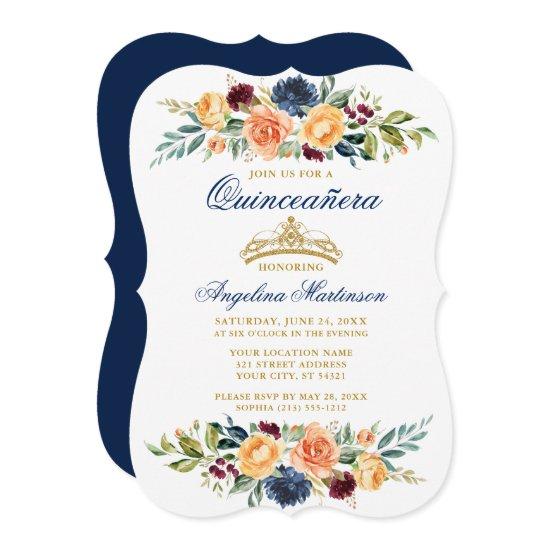 Watercolor Mixed Floral Greenery Blue Quinceanera
