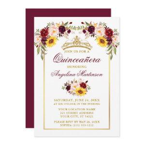 Watercolor Mixed Floral Quinceanera Gold Frame