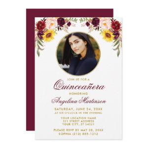 Watercolor Mixed Floral Round Frame Quinceanera