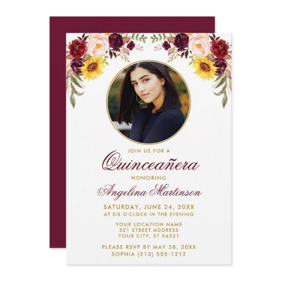Watercolor Mixed Floral Round Frame Quinceanera
