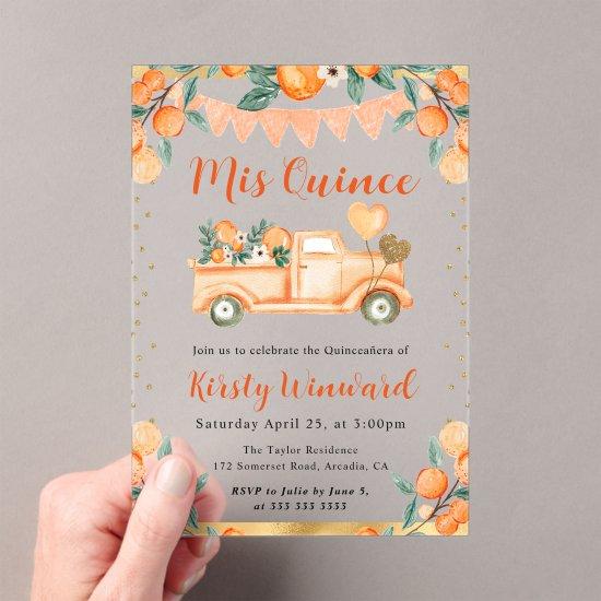 Watercolor Orange Truck and Flowers Quinceanera  Acrylic