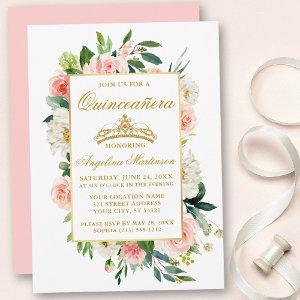 Watercolor Pink Blush White Floral Quinceanera