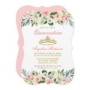 Watercolor Pink Blush White Floral Quinceanera
