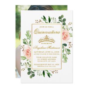 Watercolor Pink Floral Greenery Quinceanera Photo