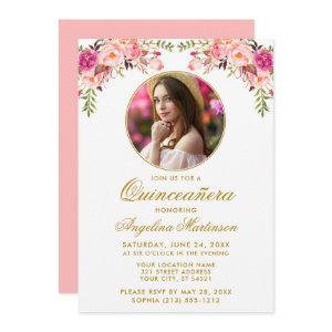 Watercolor Pink Floral Quinceanera Round Frame