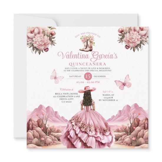 Watercolor Pink Quinceañera 15 Anos Boots Western