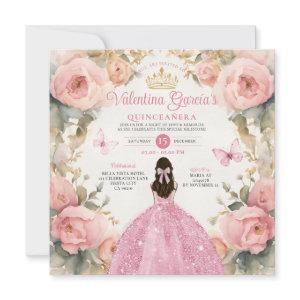 Watercolor Pink Quinceañera 15 Anos Flowers Crown