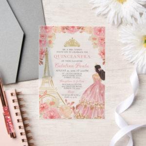 Watercolor Pink Rose Gold Tiara Paris Quinceañera Vellum