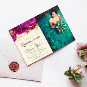 Watercolor Pink Roses Quinceanera Photo