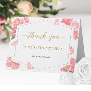 Watercolor Pink Sweet 16 Quinceanera Bat Mitzvah Thank You Card