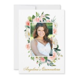 Watercolor Pink White Floral Photo Quinceanera