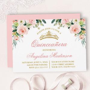 Watercolor Pink White Floral Quinceanera Party