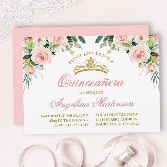 Watercolor Pink White Floral Quinceanera Party