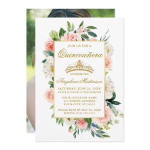 Watercolor Pink White Floral Quinceanera Photo