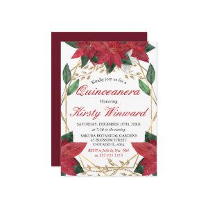 Watercolor Poinsettia Floral Christmas Quinceanera