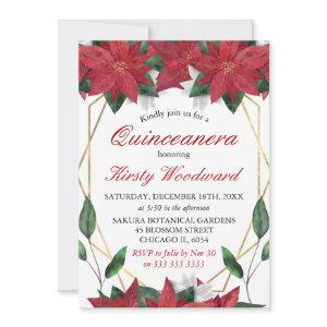Watercolor Poinsettia Floral Christmas Quinceanera