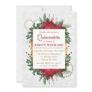 Watercolor Poinsettia Winter Christmas Quinceañera